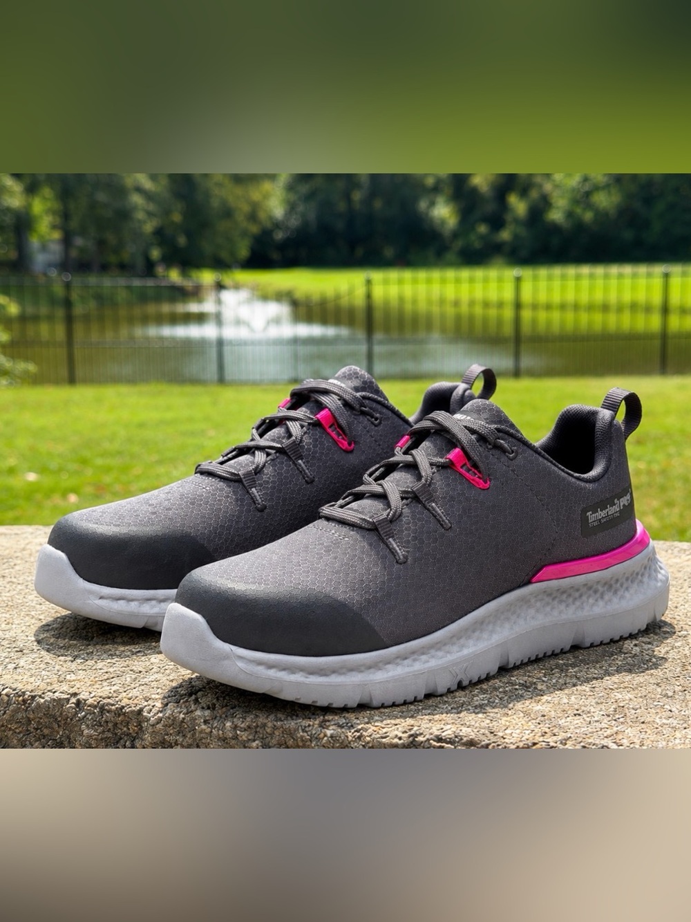 TIMBERLAND PRO INTERCEPT WOMEN’S STEEL TOE WORK SHOES GRAY PINK SIZE 7. BR